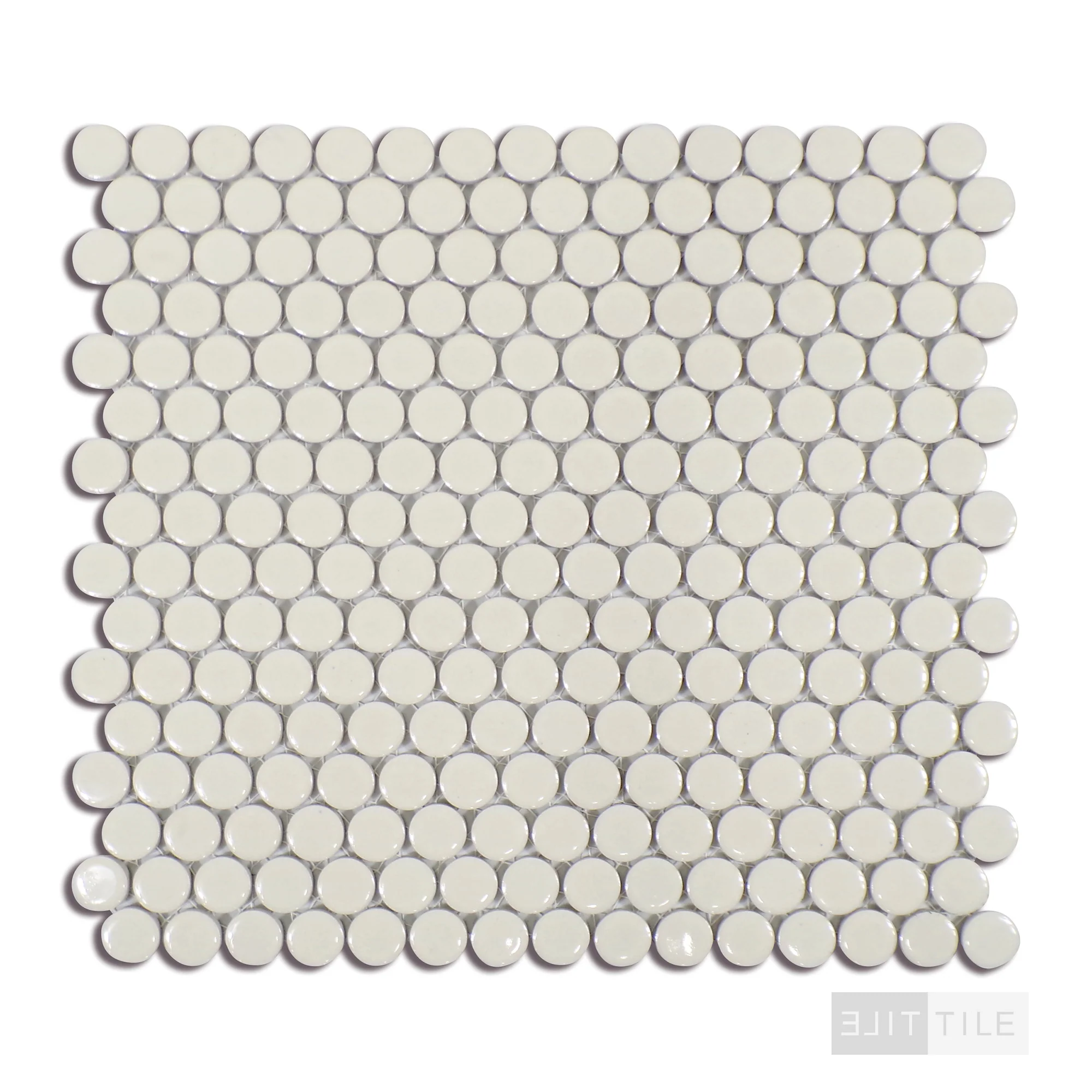 360° 3/4" Penny Round Glazed Porcelain Mosaic 12X12 Off White Gloss - Image 2