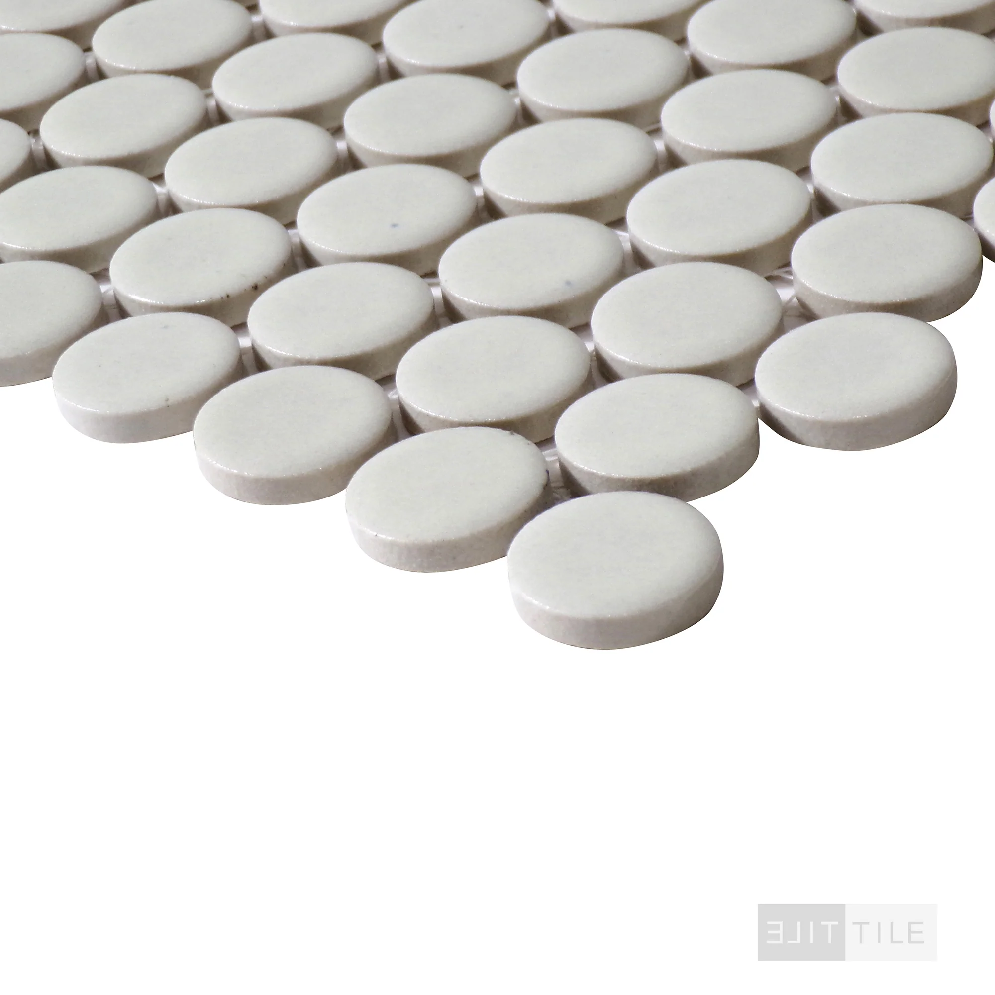 360° 3/4" Penny Round Glazed Porcelain Mosaic 12X12 Off White Gloss - Image 3