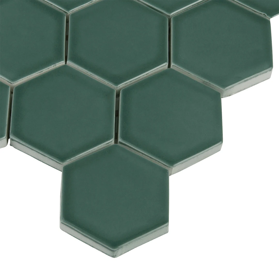 6th Avenue Hexagon Mosaic 10-1/2X11 Jade Green Gloss - Image 2