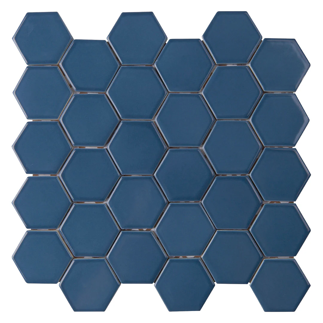 6th Avenue Hexagon Mosaic 10-1/2X11 Marlin Blue Gloss