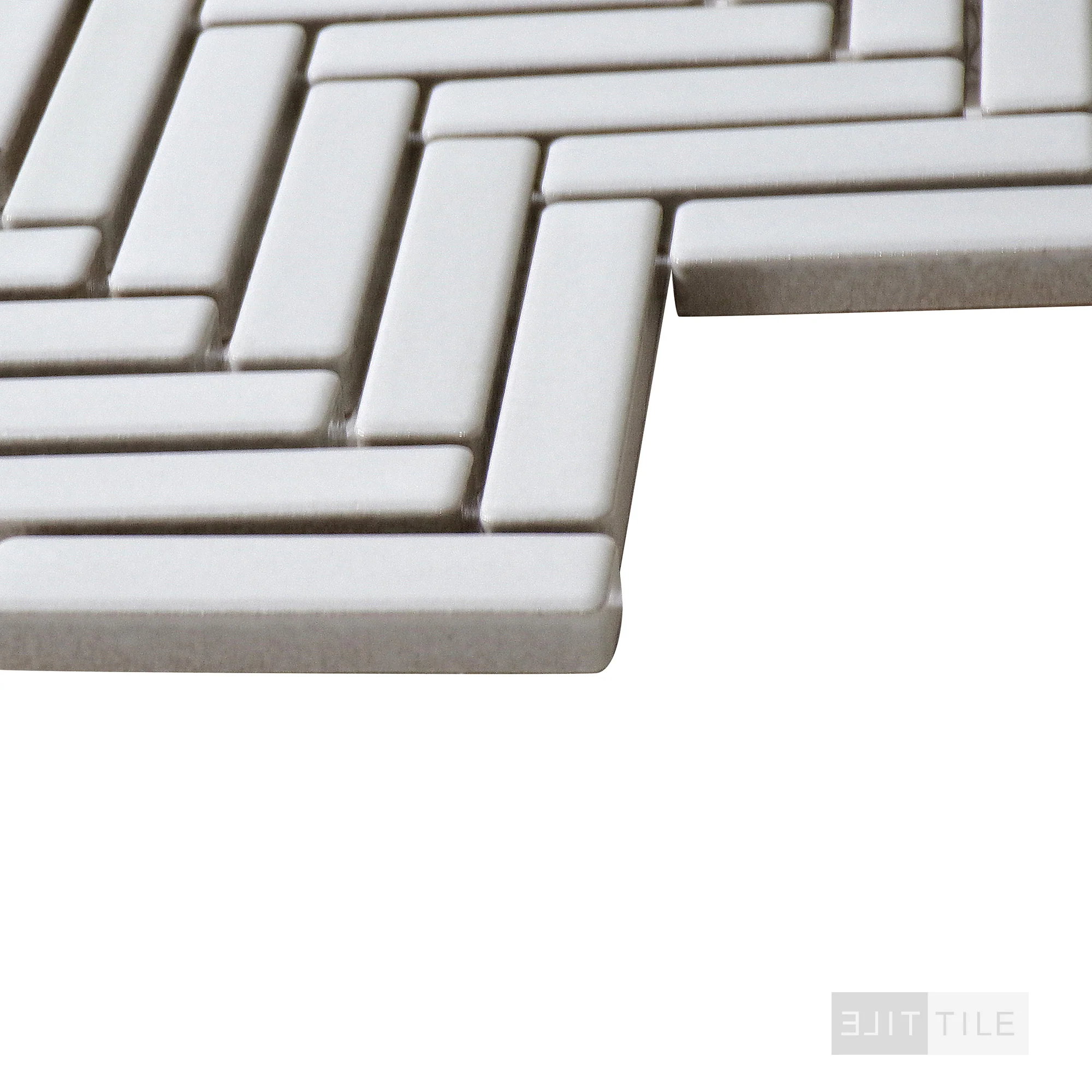 90° 1/2X2 Herringbone Glazed Porcelain Mosaic 11X12-1/4 White Gloss - Image 4