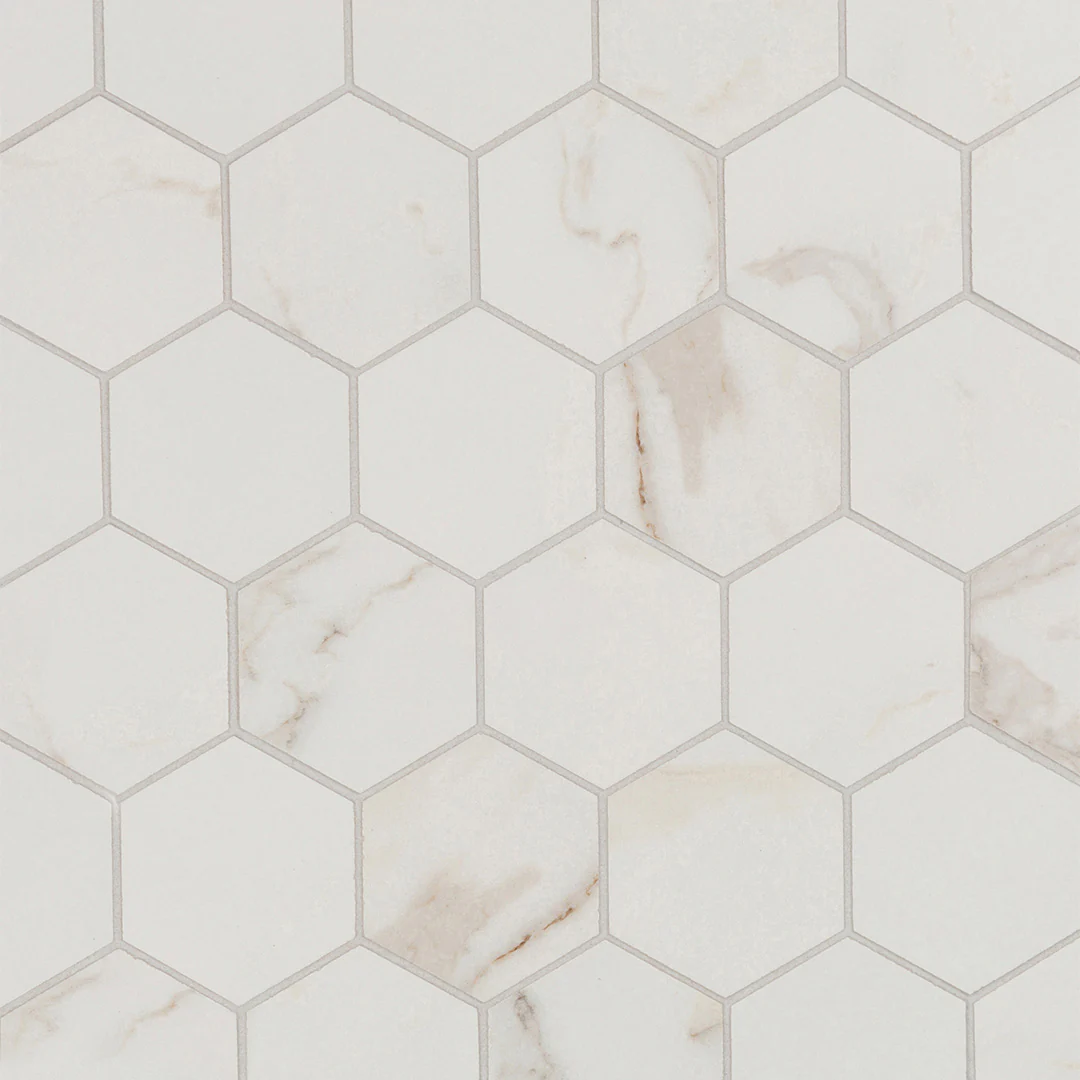 Calacata Porcelain Hexagon Mosaic 10.9449X13.1693 White Matte
