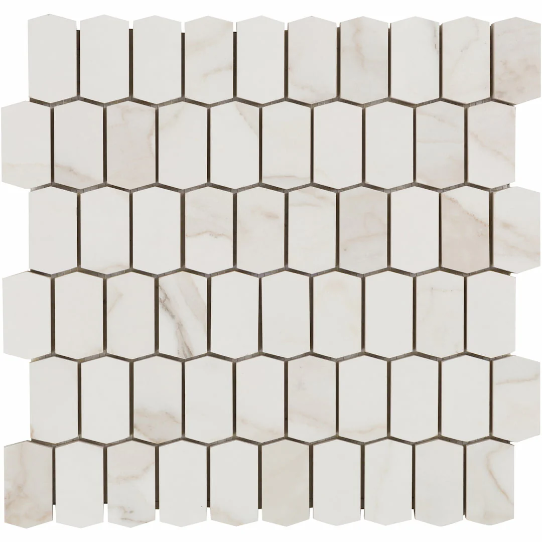 Calacata Porcelain Picket Mosaic 12-3/8X12-1/2 White Matte - Image 3