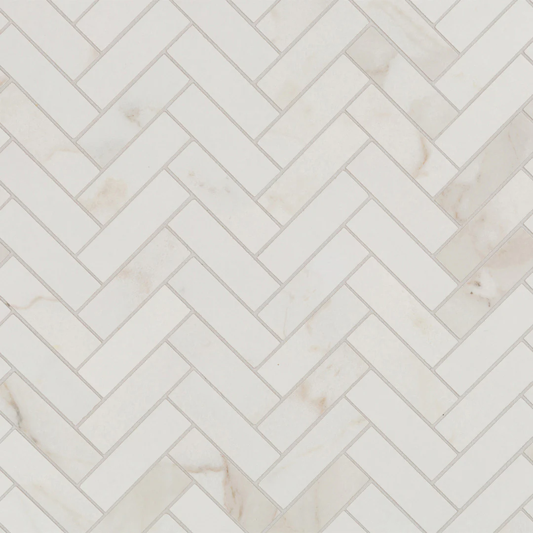 Calacata Porcelain Herringbone Mosaic 13.1063X13.55 White Matte