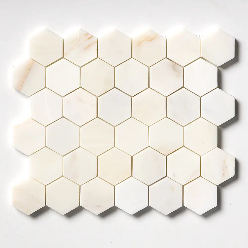 Calacatta Amber 2X2 Marble Hexagon Mosaic 10-3/8X12 Calacatta Amber Honed - Image 3