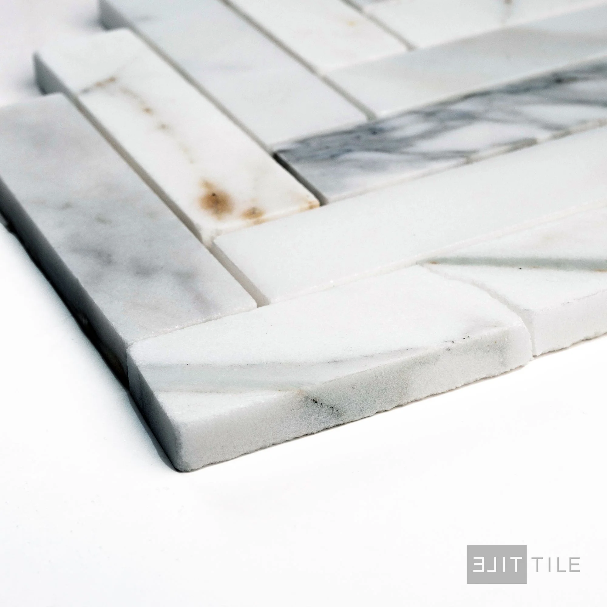 Calacatta Gold Marble 1X4 Herringbone Honed Mosaic - Image 3