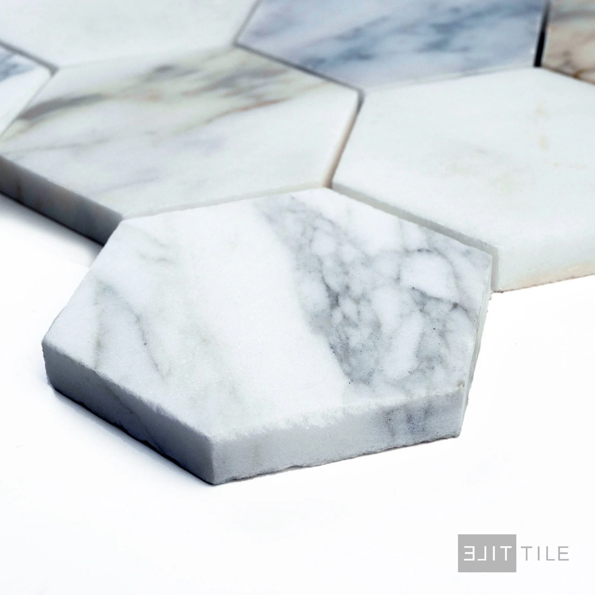 Calacatta Gold Marble 3" Hexagon Honed Mosaic - Image 4