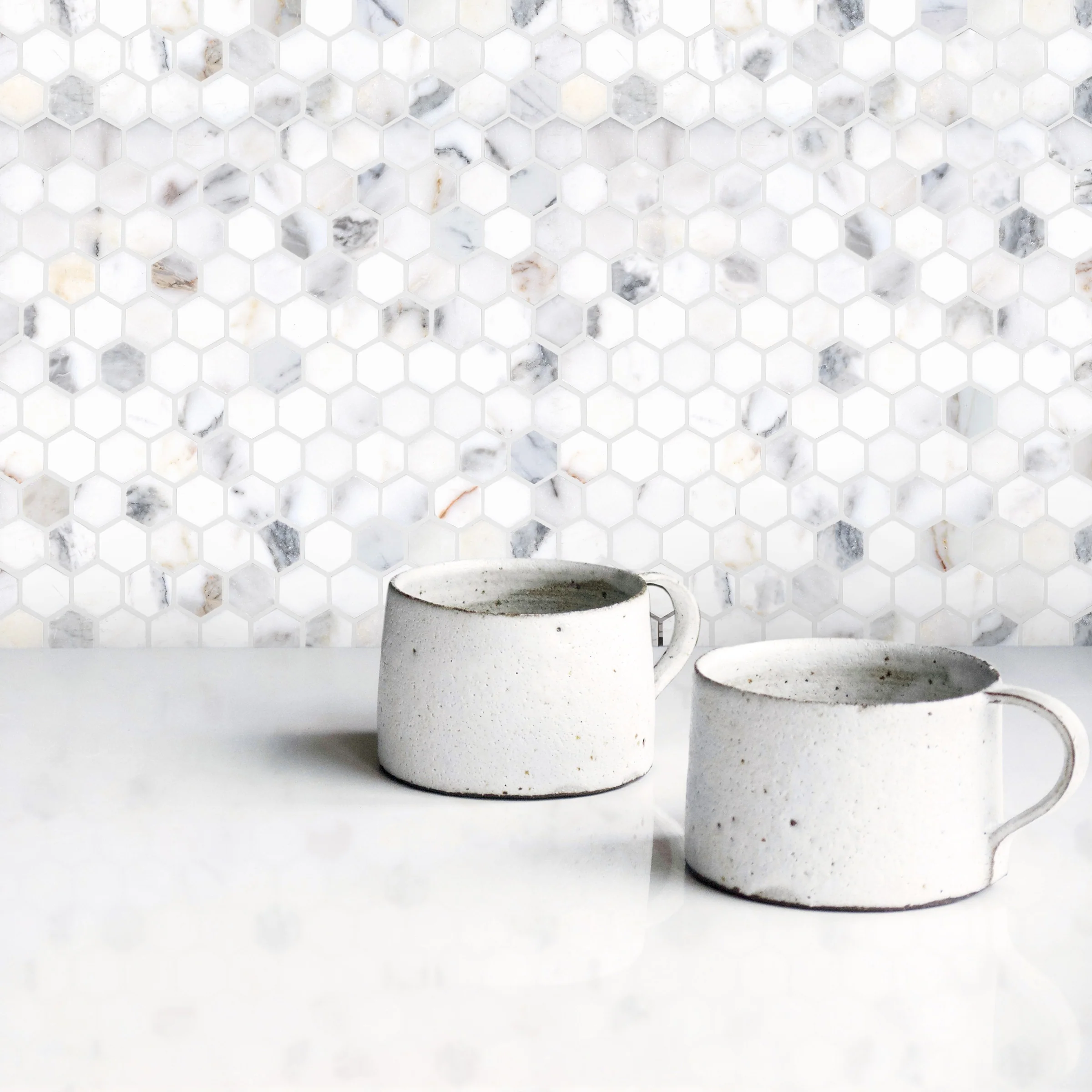 Calacatta Gold Marble 1" Hexagon Honed Mosaic - Image 2