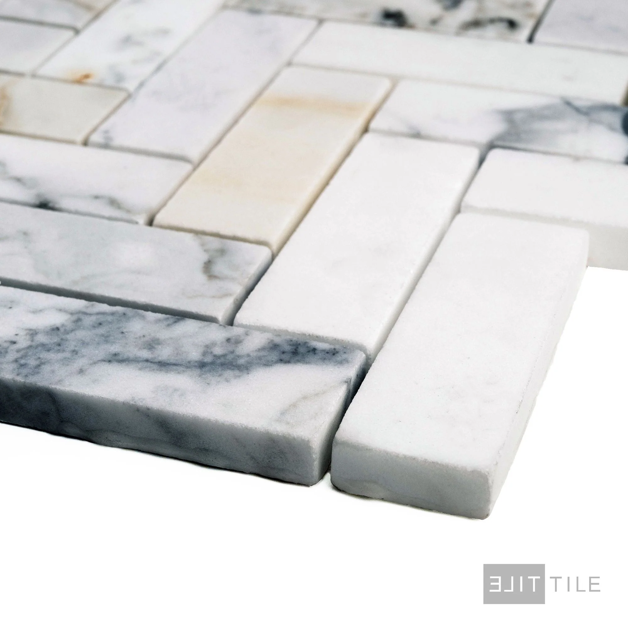 Calacatta Gold Marble 1X3 Herringbone Honed Mosaic - Image 3