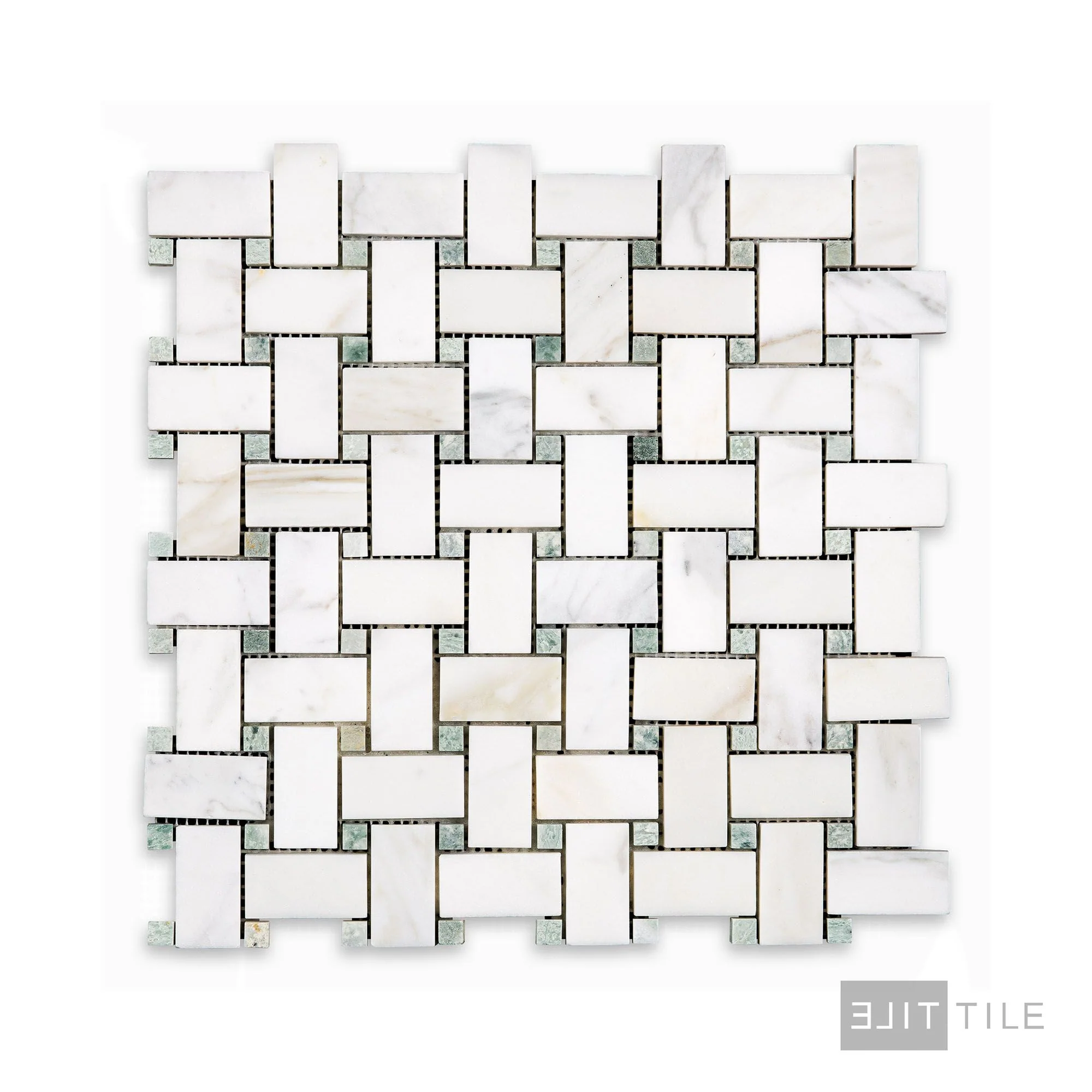 Calacatta Gold Marble Basketweave W/Green Dot Honed Mosaic - Image 2