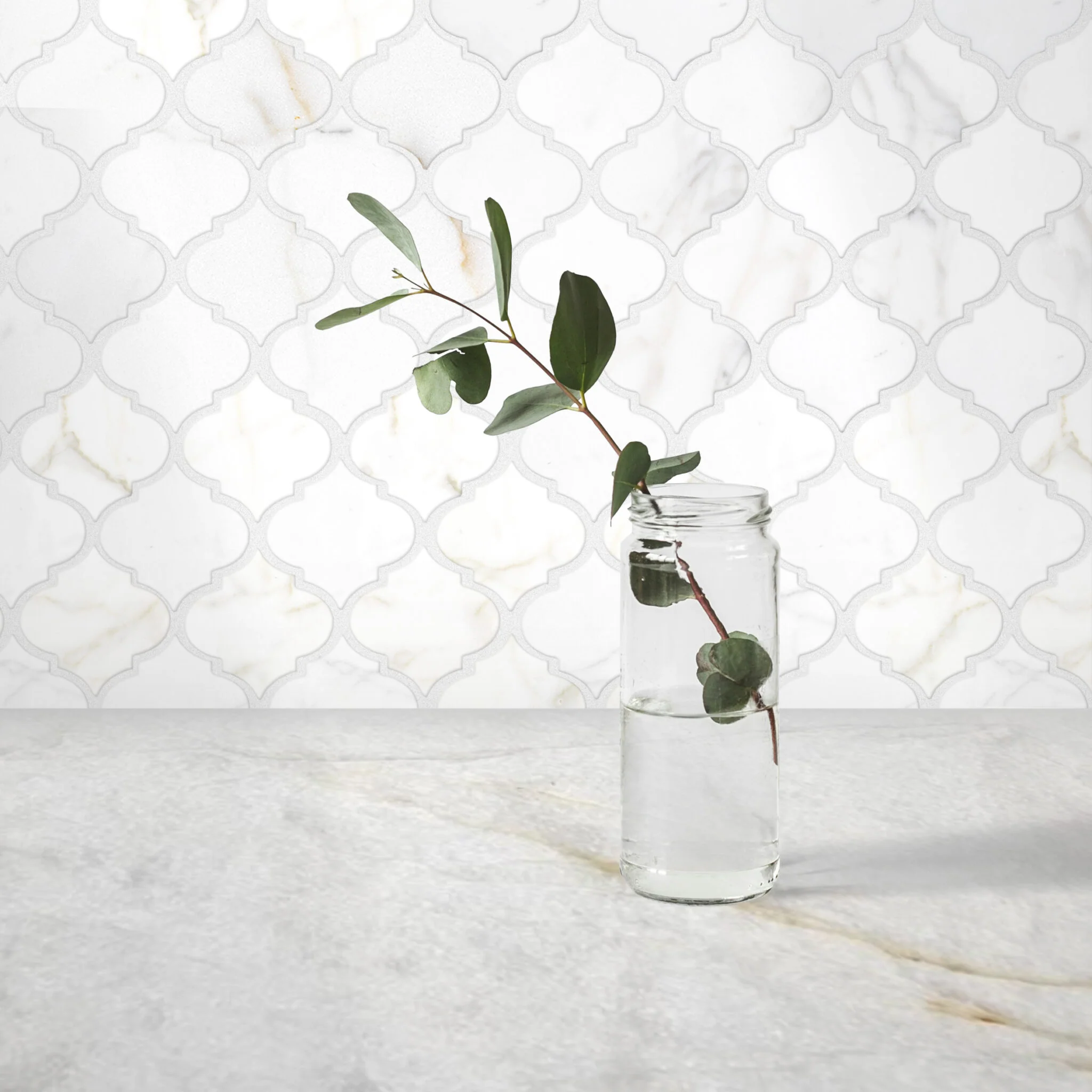 Calacatta Gold Marble 4" Lantern/Arabesque Honed Mosaic - Image 2
