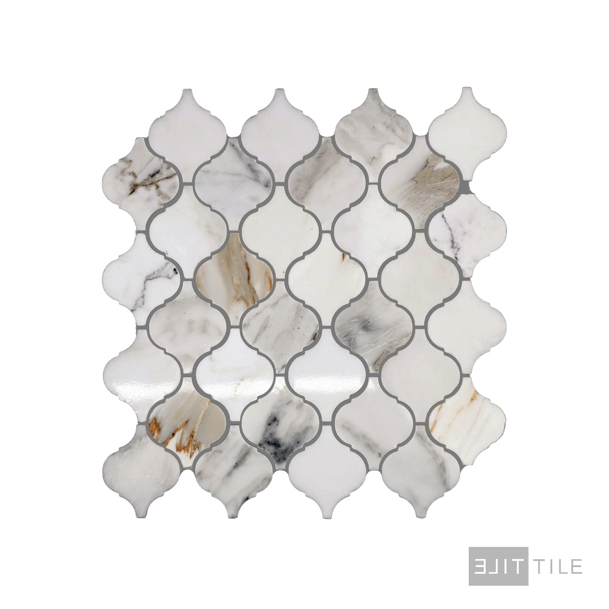 Calacatta Gold Marble 4" Lantern/Arabesque Honed Mosaic - Image 3