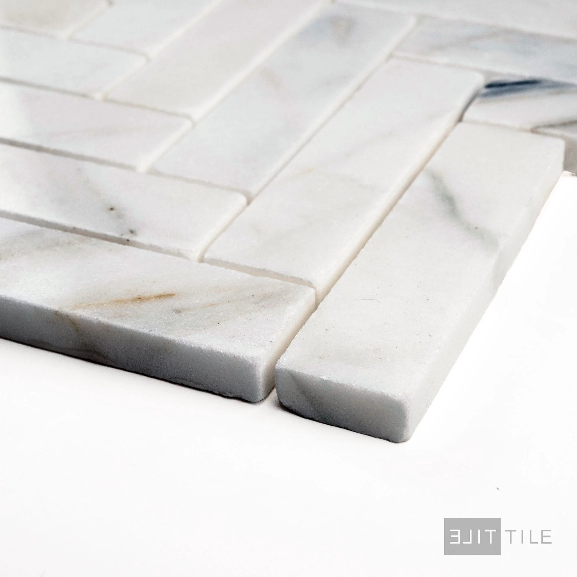 Calacatta Gold Marble 1X4 Herringbone Polished Mosaic - Image 3