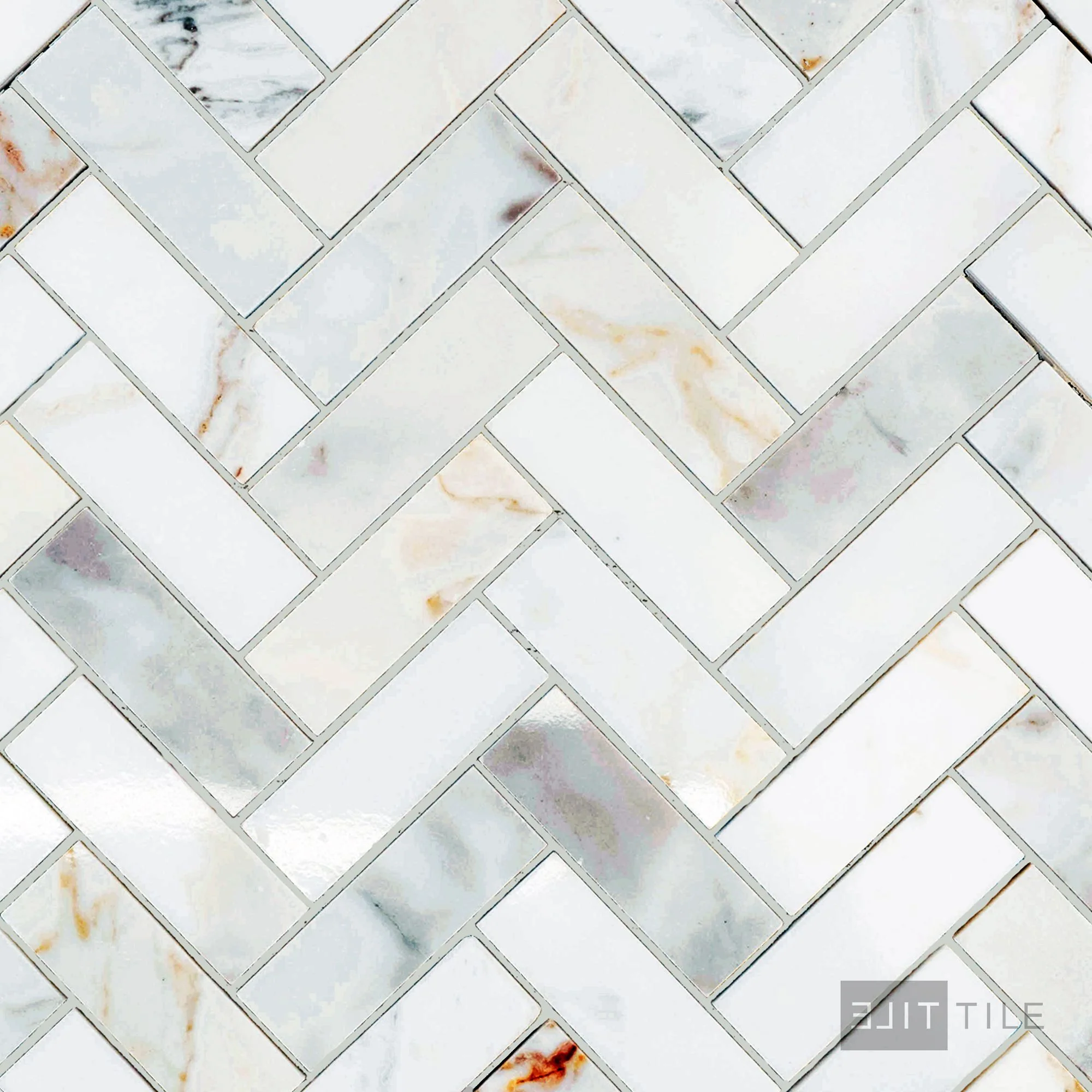 Calacatta Gold Marble 1X3 Herringbone Polished Mosaic