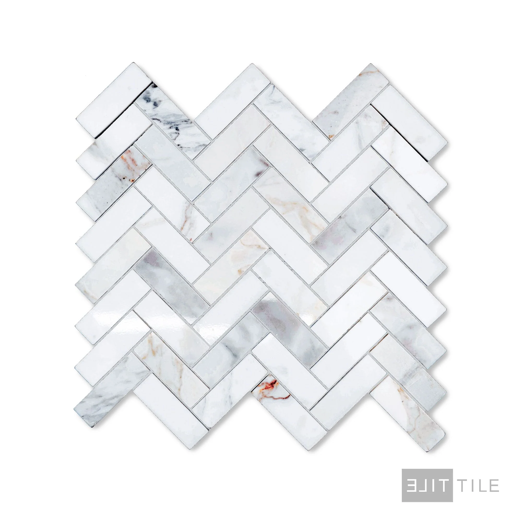 Calacatta Gold Marble 1X3 Herringbone Polished Mosaic - Image 2