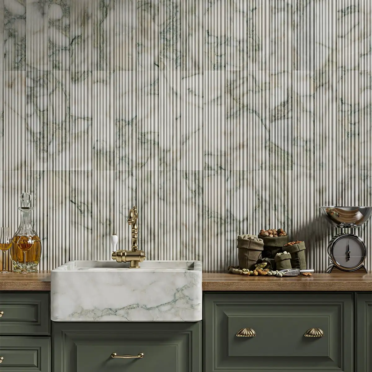 Calacatta Green Marble Thin Fluted 4X18 Calacatta Green Honed - Image 2
