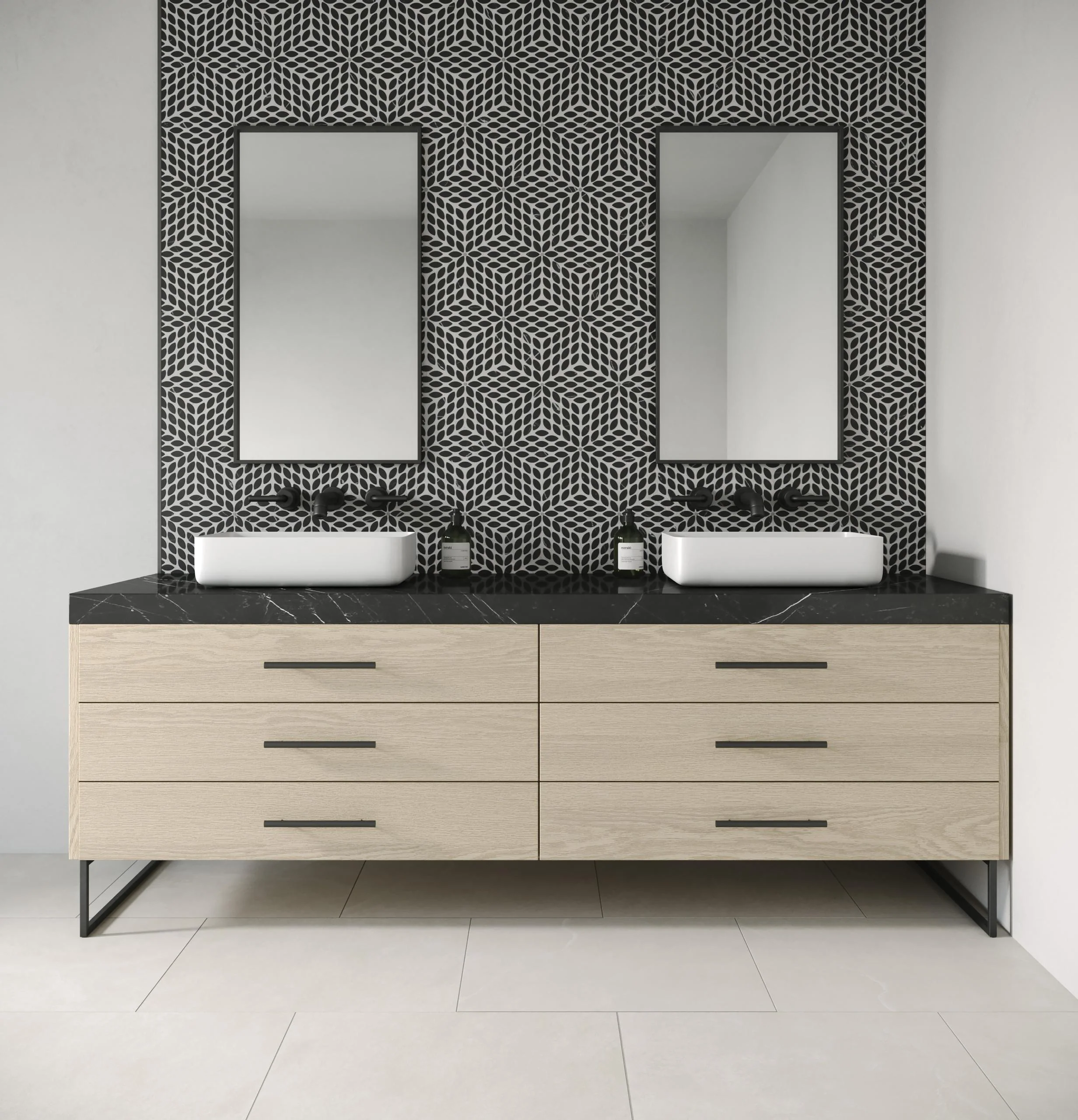 Celeste Marble Blend Mosaic Honed 15.75X14 Nero Marquina/Calacatta Losanna - Image 2