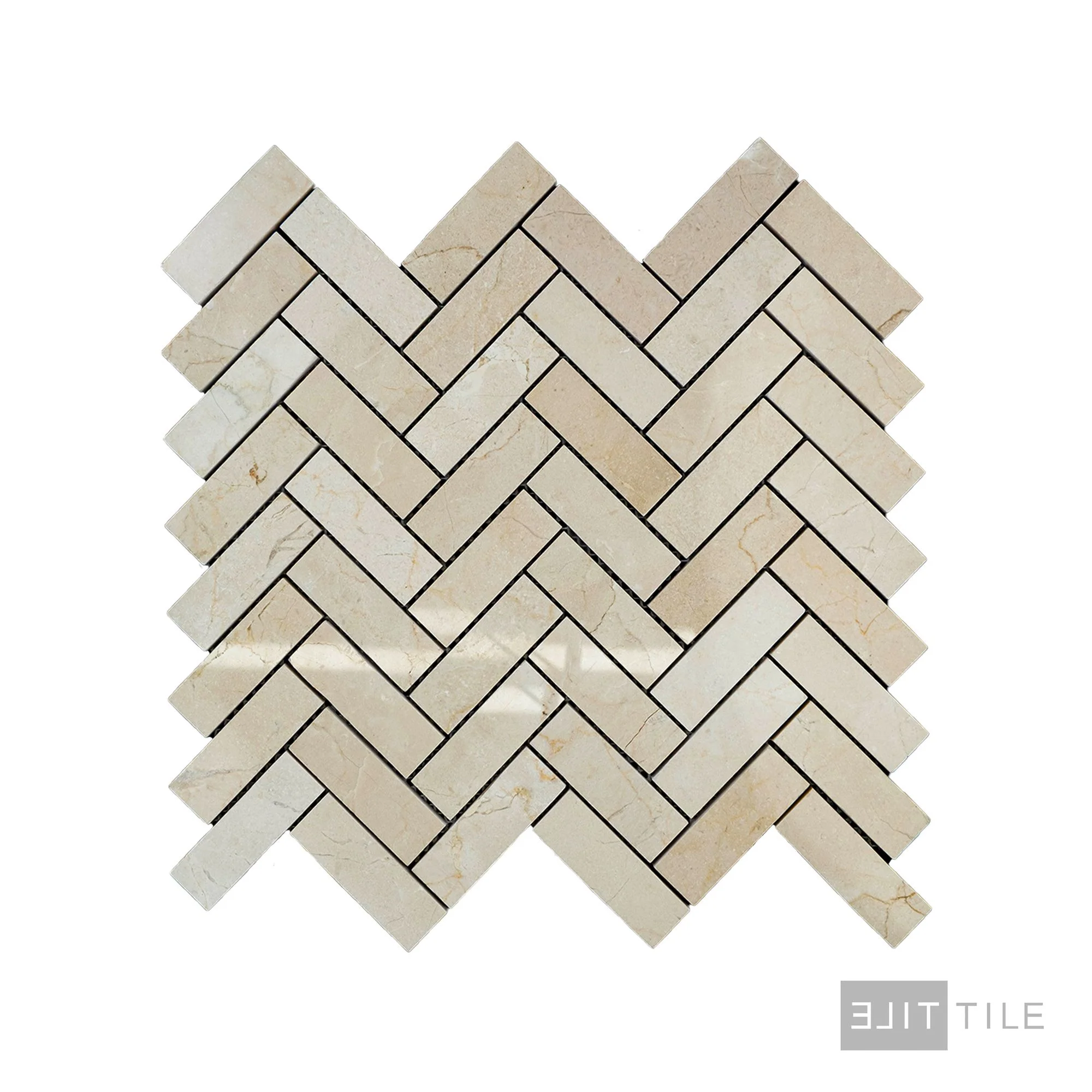 Crema Marfil Marble 1X3 Herringbone Polished Mosaic - Image 2