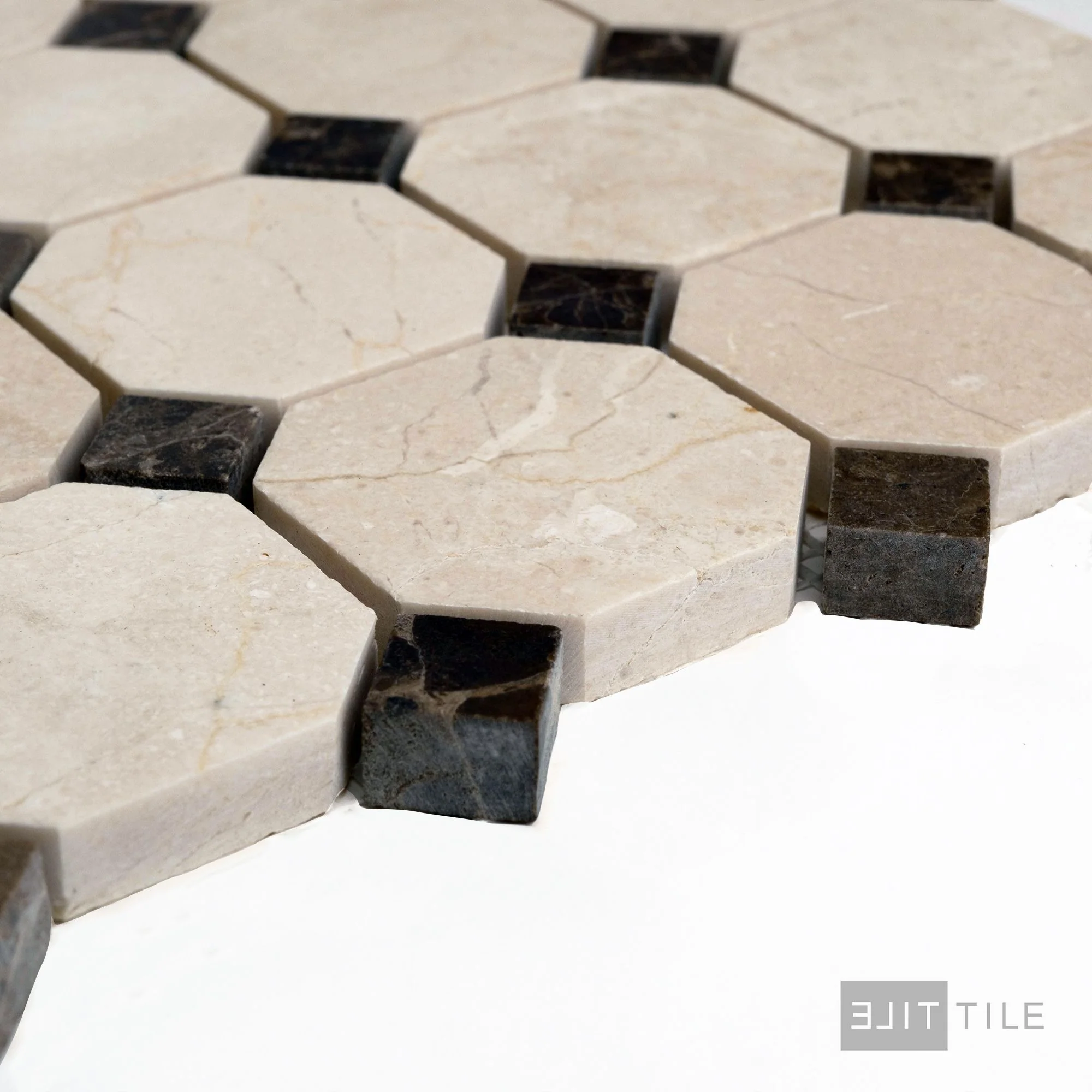 Crema Marfil Marble 2" Octagon W/Brown Dot Polished Mosaic - Image 3