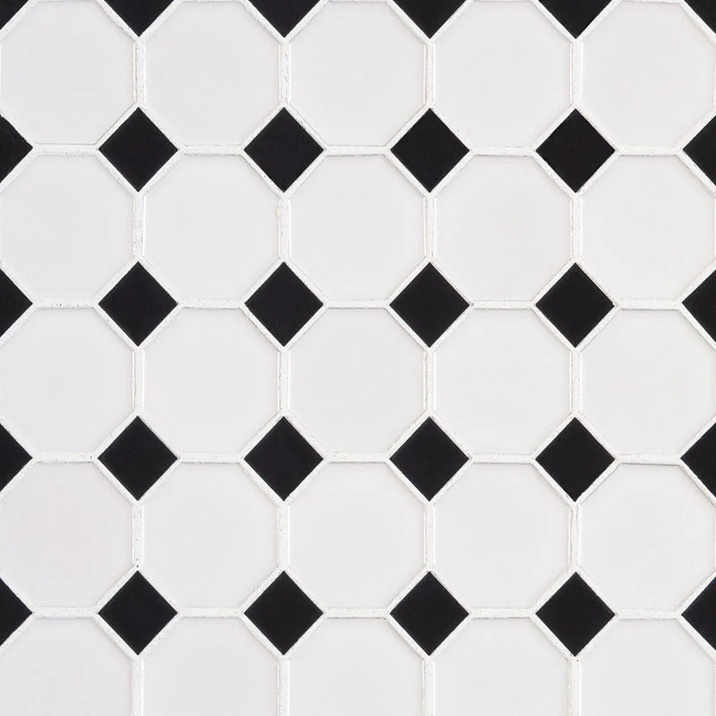 Domino Octagon Porcelain Mosaic 12X12 Black & White Glossy