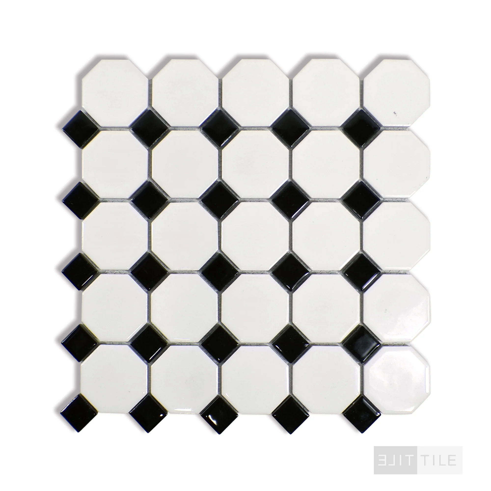 Domino Octagon Porcelain Mosaic 12X12 Black & White Glossy - Image 2