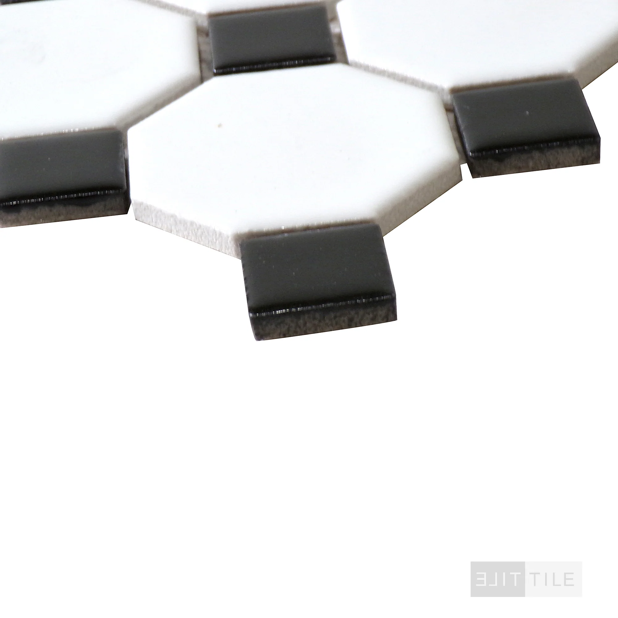 Domino Octagon Porcelain Mosaic 12X12 Black & White Glossy - Image 3