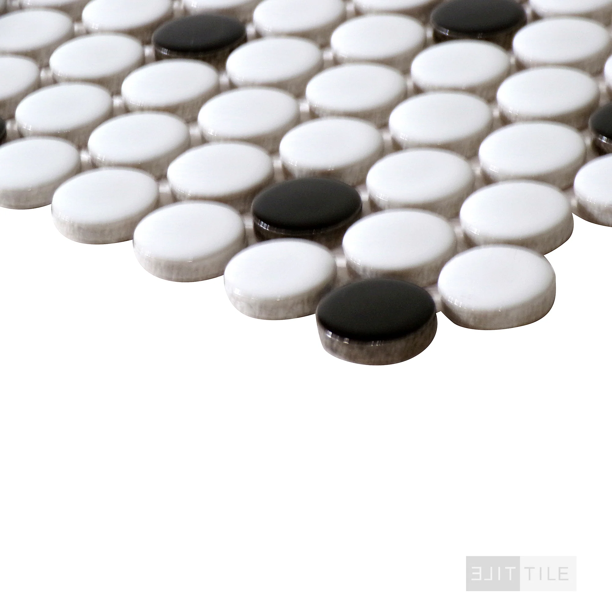 Domino Penny Round Porcelain Mosaic 12X12 Black & White Glossy - Image 4