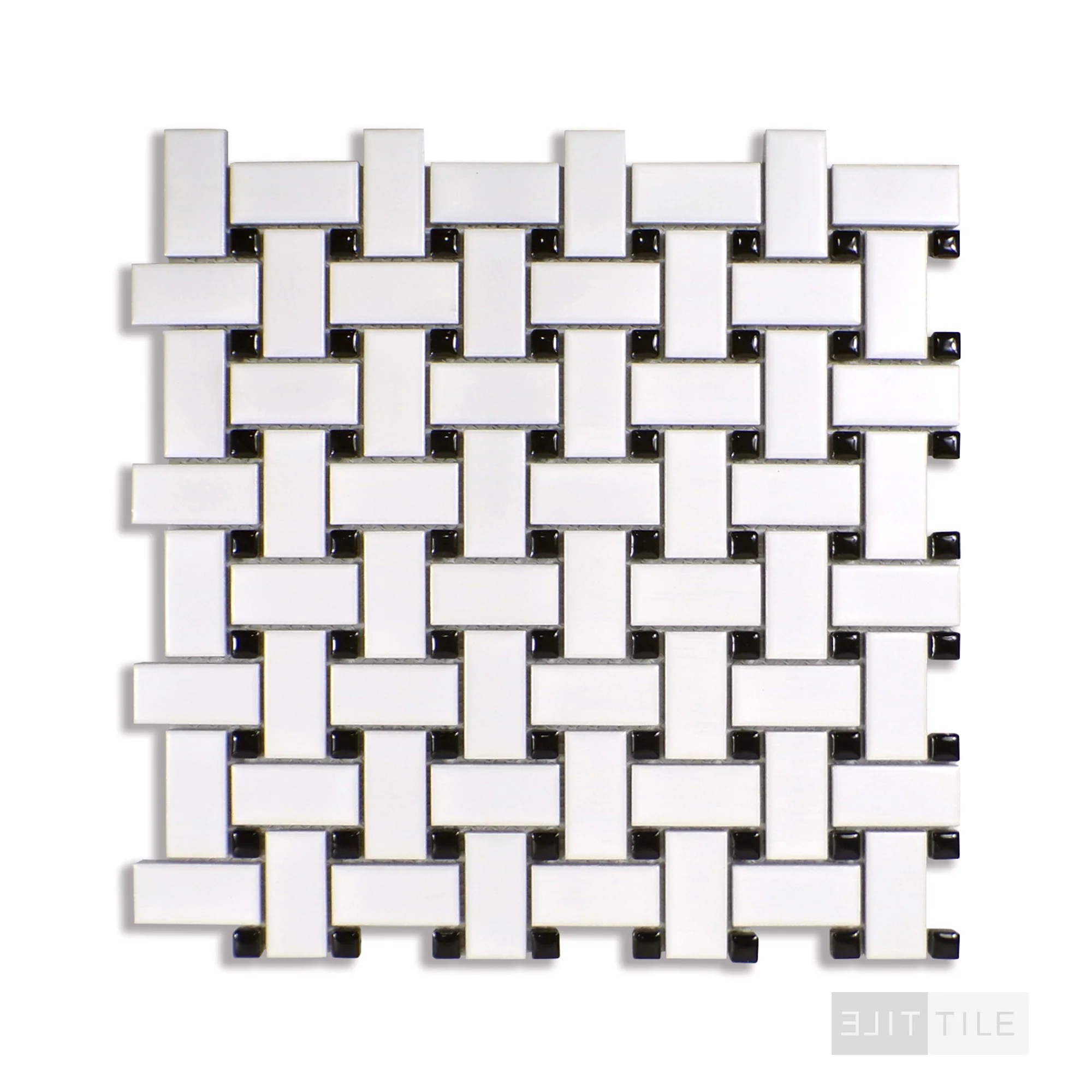 Domino Basketweave Porcelain Mosaic 12X12 Black & White Matte - Image 3