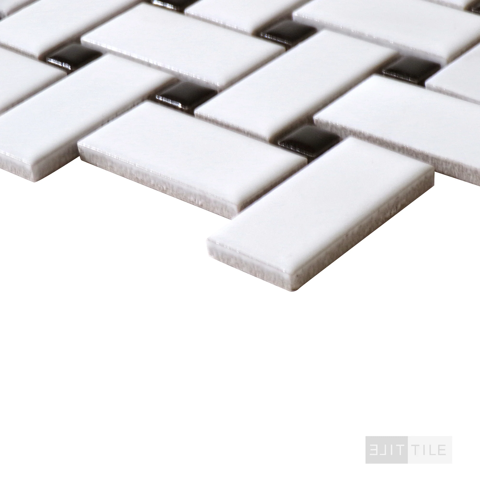 Domino Basketweave Porcelain Mosaic 12X12 Black & White Matte - Image 4