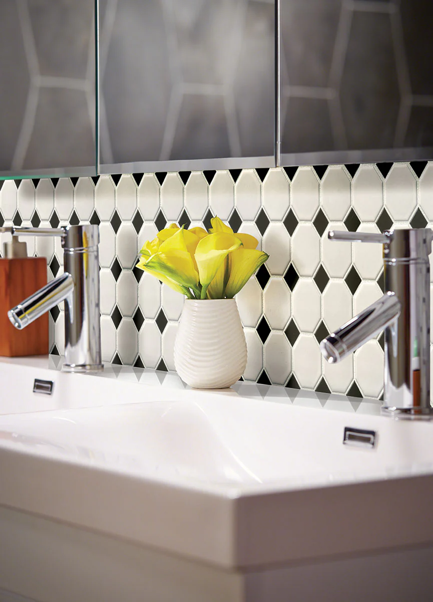 Domino Octagon Porcelain Mosaic 12X12 Black & White Matte - Image 2