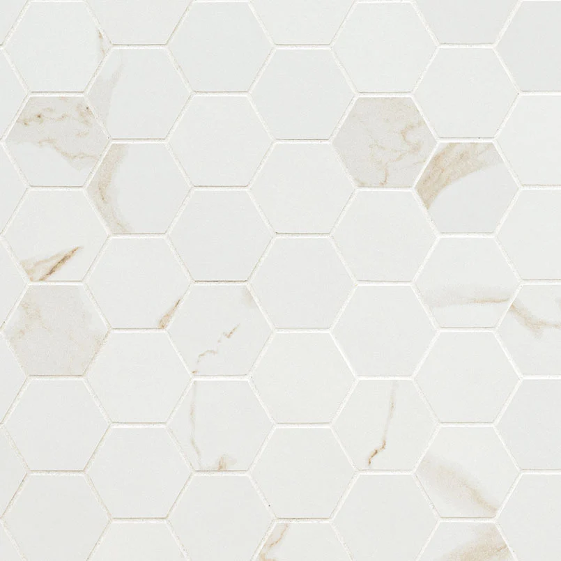 Eden 2X2 Hexagon Porcelain Mosaic 12X12 Calacatta Matte