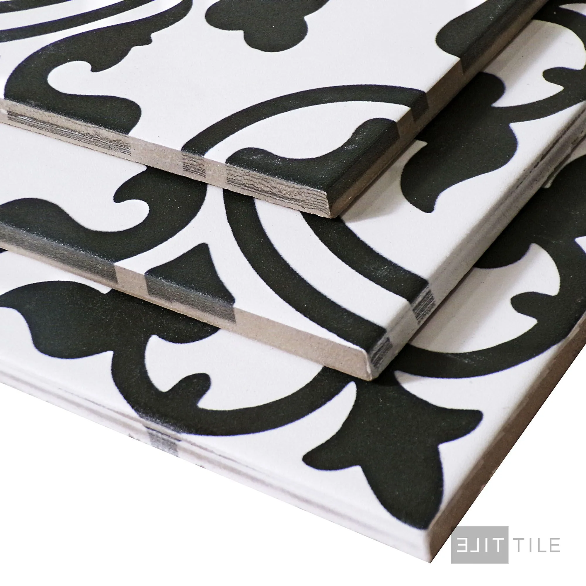 Frame 15 Porcelain Decorative Field Tile 6X6 Clover B&W Matte - Image 4