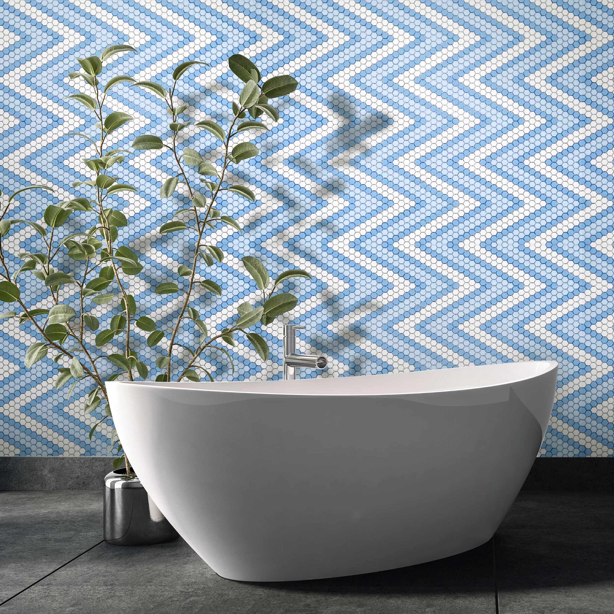 Geometro Amiens Coastal 3/8" Hexagon Matte Recycled Glass Mosaic - Image 2
