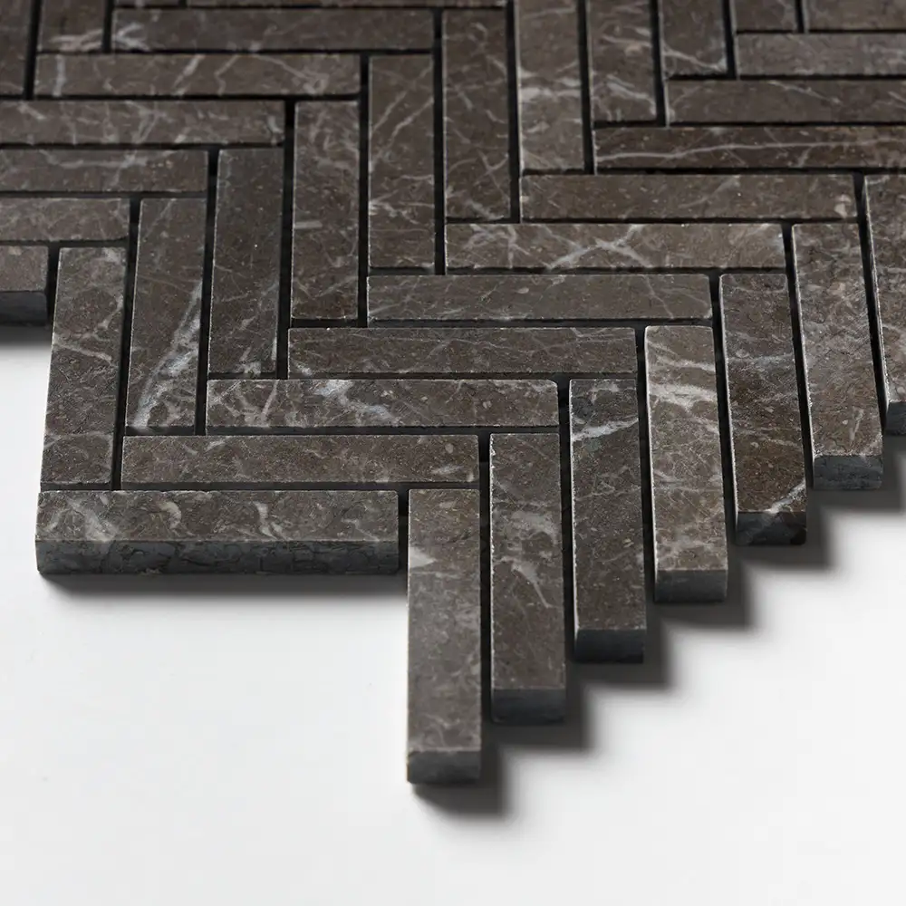 Iris Black Marble 5/8X3 Herringbone Mosaic 12-1/8X13-3/8 Iris Black Honed - Image 4