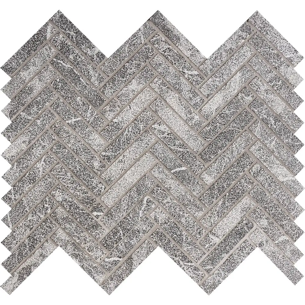 Iris Black Marble 5/8X3 Herringbone Mosaic 12-1/8X13-3/8 Iris Black Leather