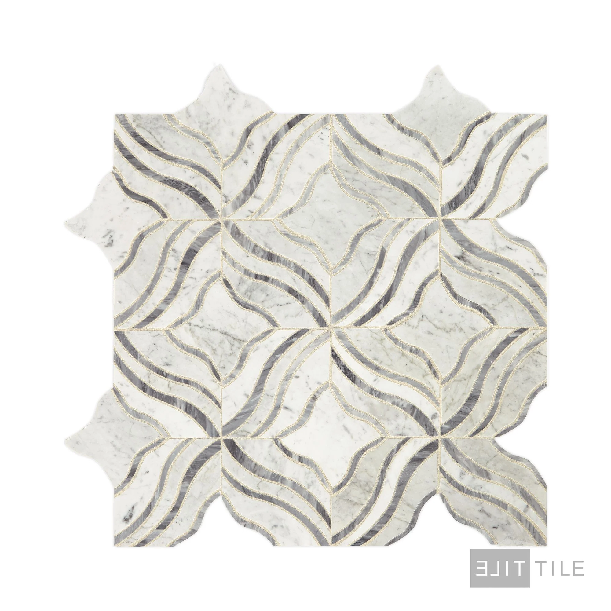 Lavaliere Natural Stone Mosaic 11X11 Carrara White/Bardiglio Polished - Image 3