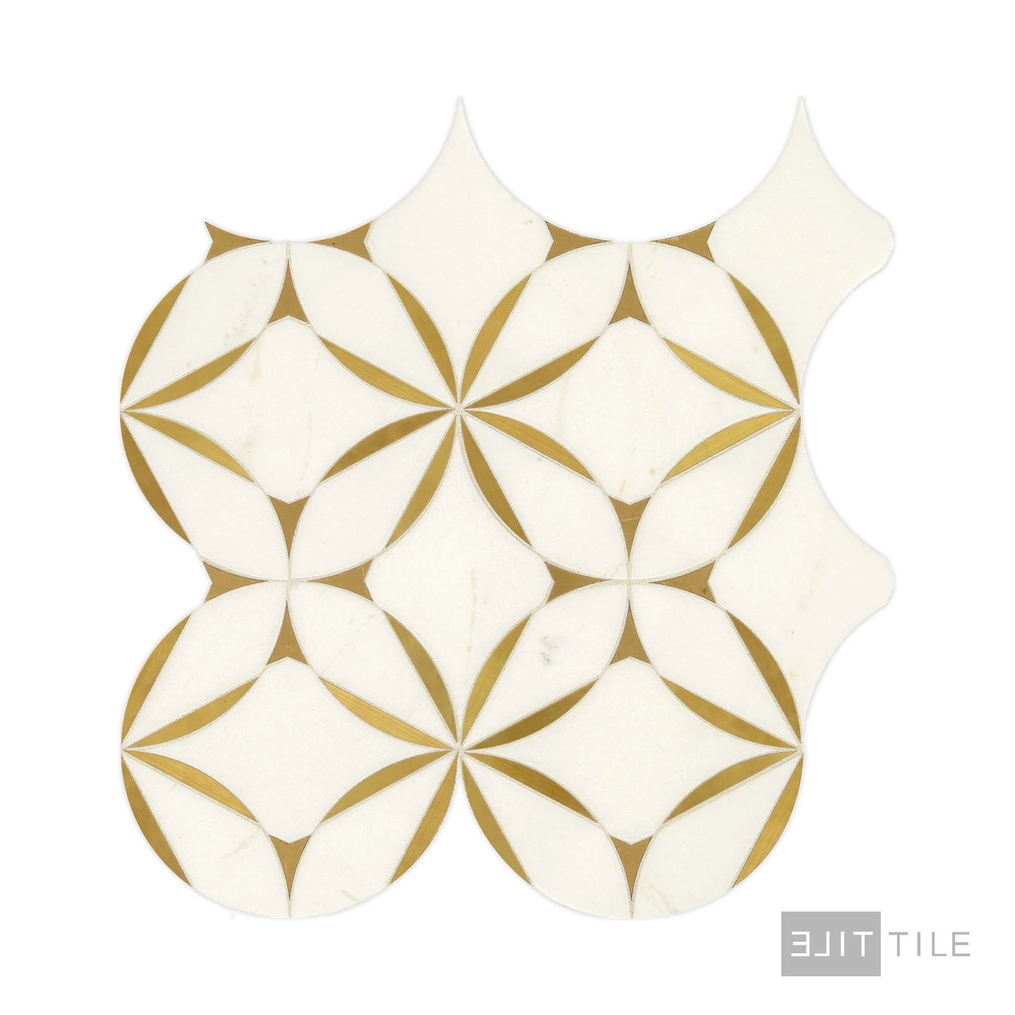 Lavaliere 8X8 Natural Stone Mosaic 8X8 Thassos White/ Brass Polished - Image 3