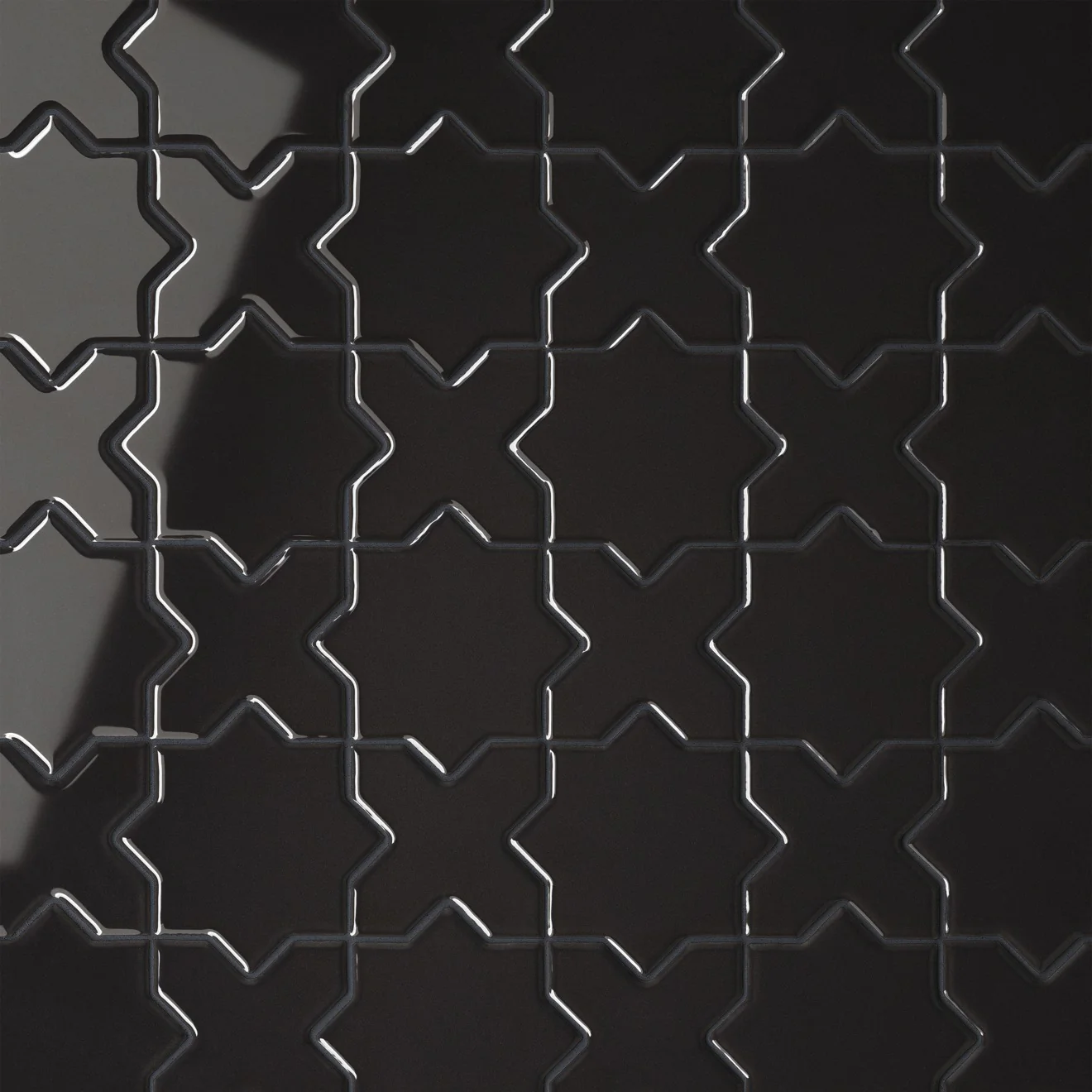 Le Café Cross & Star Glazed Porcelain Mosaic 12X12 Black Gloss