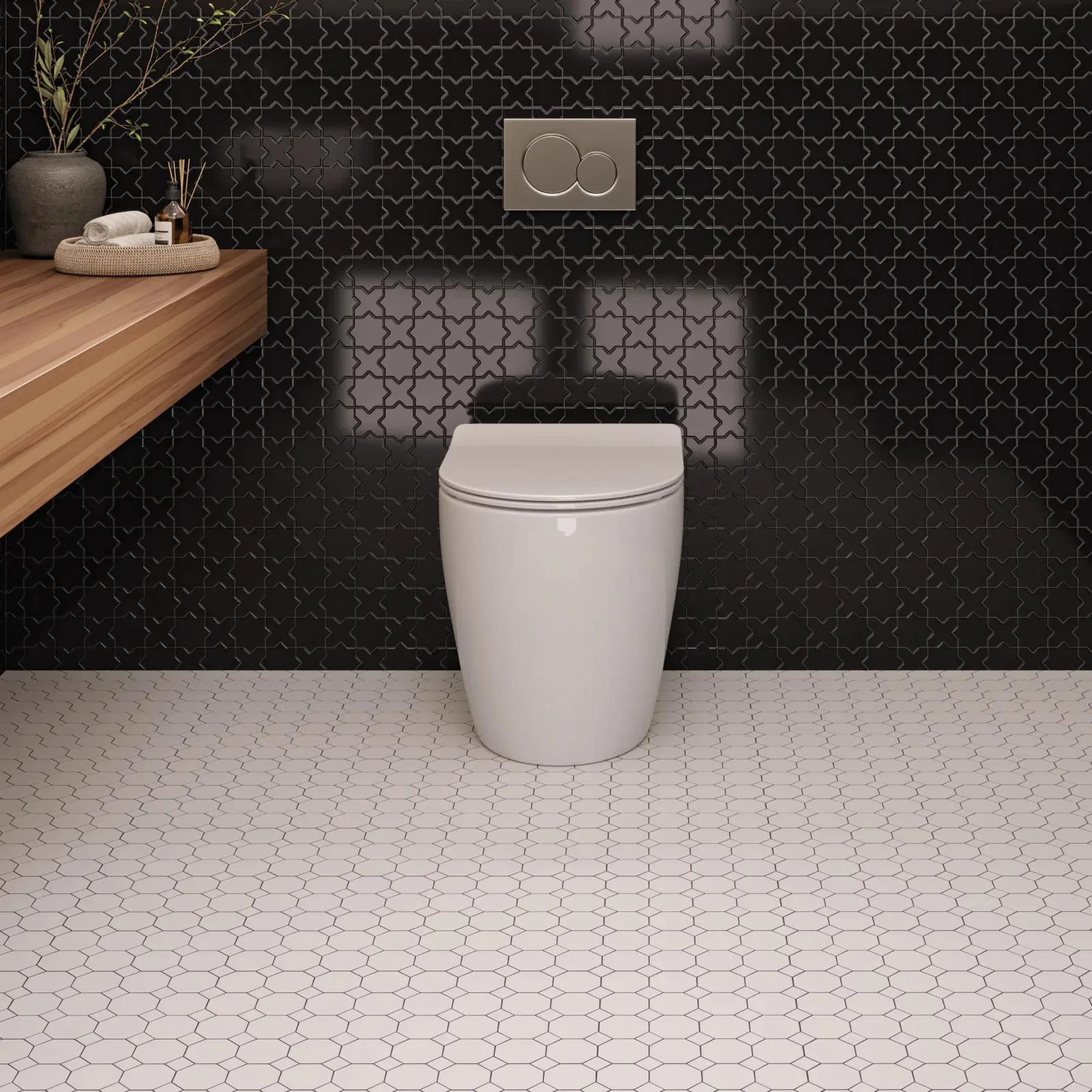 Le Café Cross & Star Glazed Porcelain Mosaic 12X12 Black Gloss - Image 2