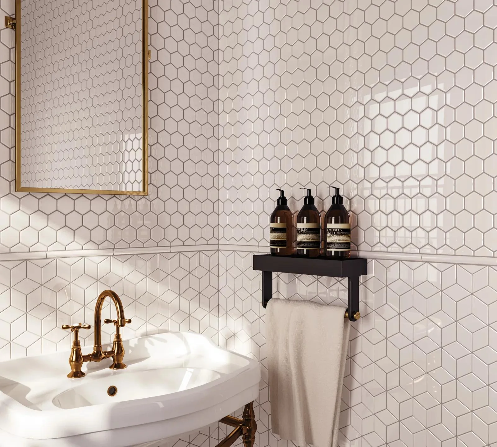 Le Café 2X2 Hexagon Glazed Porcelain Mosaic 11X12-3/4 White Gloss - Image 2