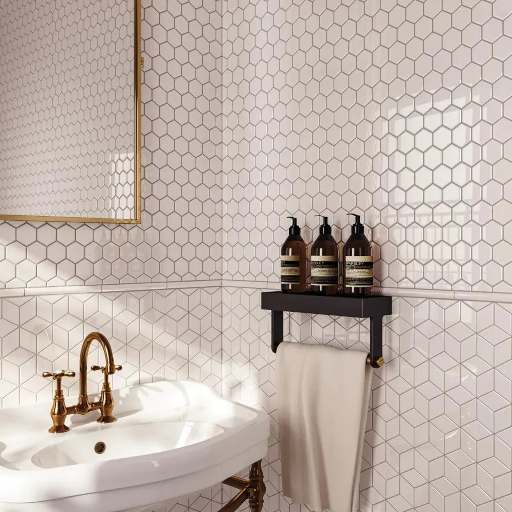 Le Café Diamond Glazed Porcelain Mosaic 10-9/16X12-3/16 White Gloss - Image 2