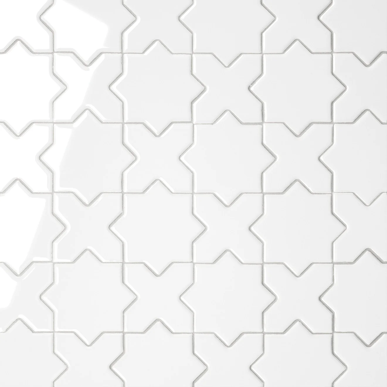 Le Café Cross & Star Glazed Porcelain Mosaic 12X12 White Gloss