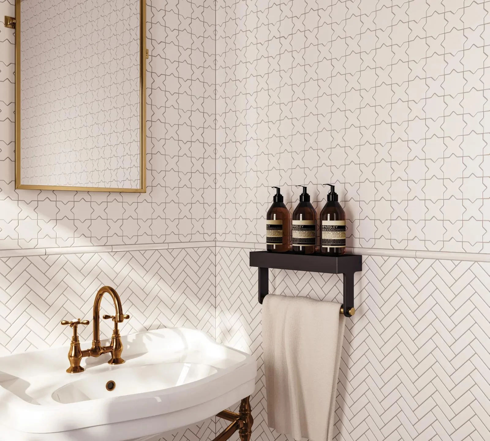 Le Café Cross & Star Glazed Porcelain Mosaic 12X12 White Matte - Image 2