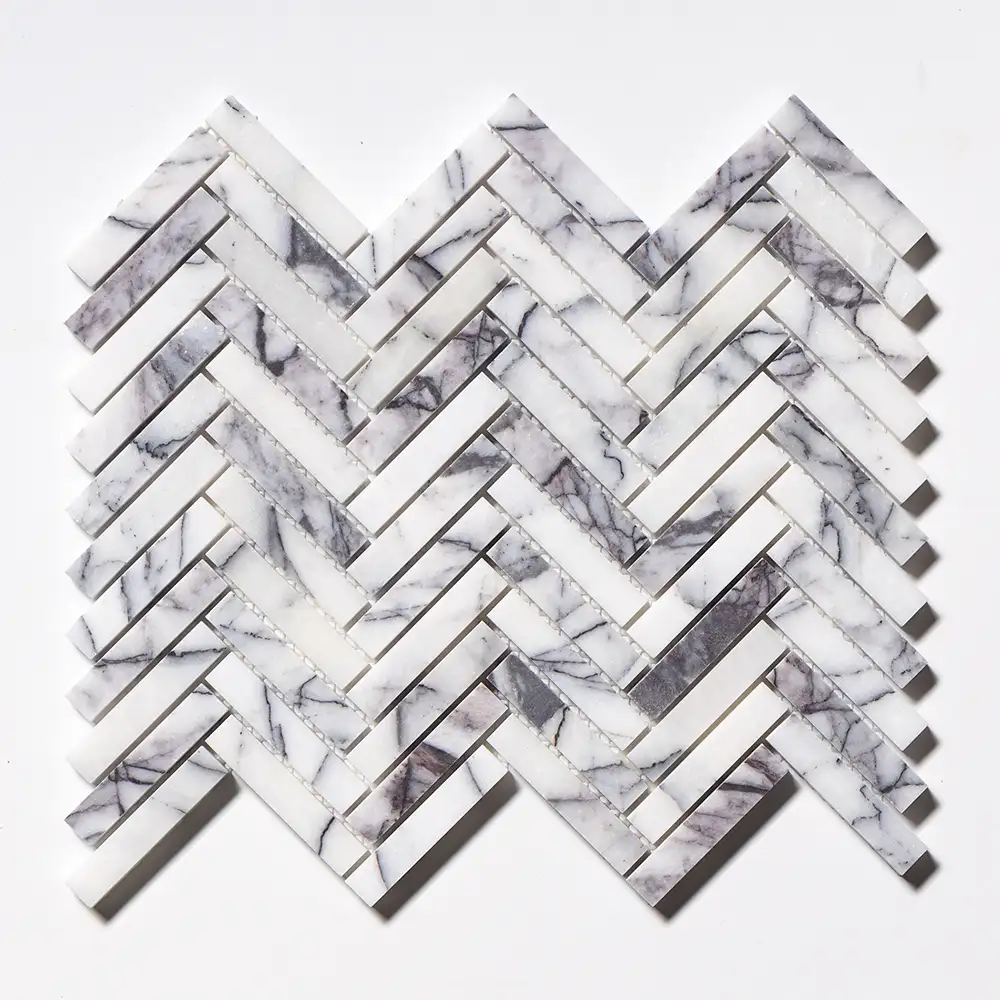 Lilac Honed Marble 5/8X3 Herringbone Mosaic 12-1/8X13-3/8 Lilac Honed - Image 3