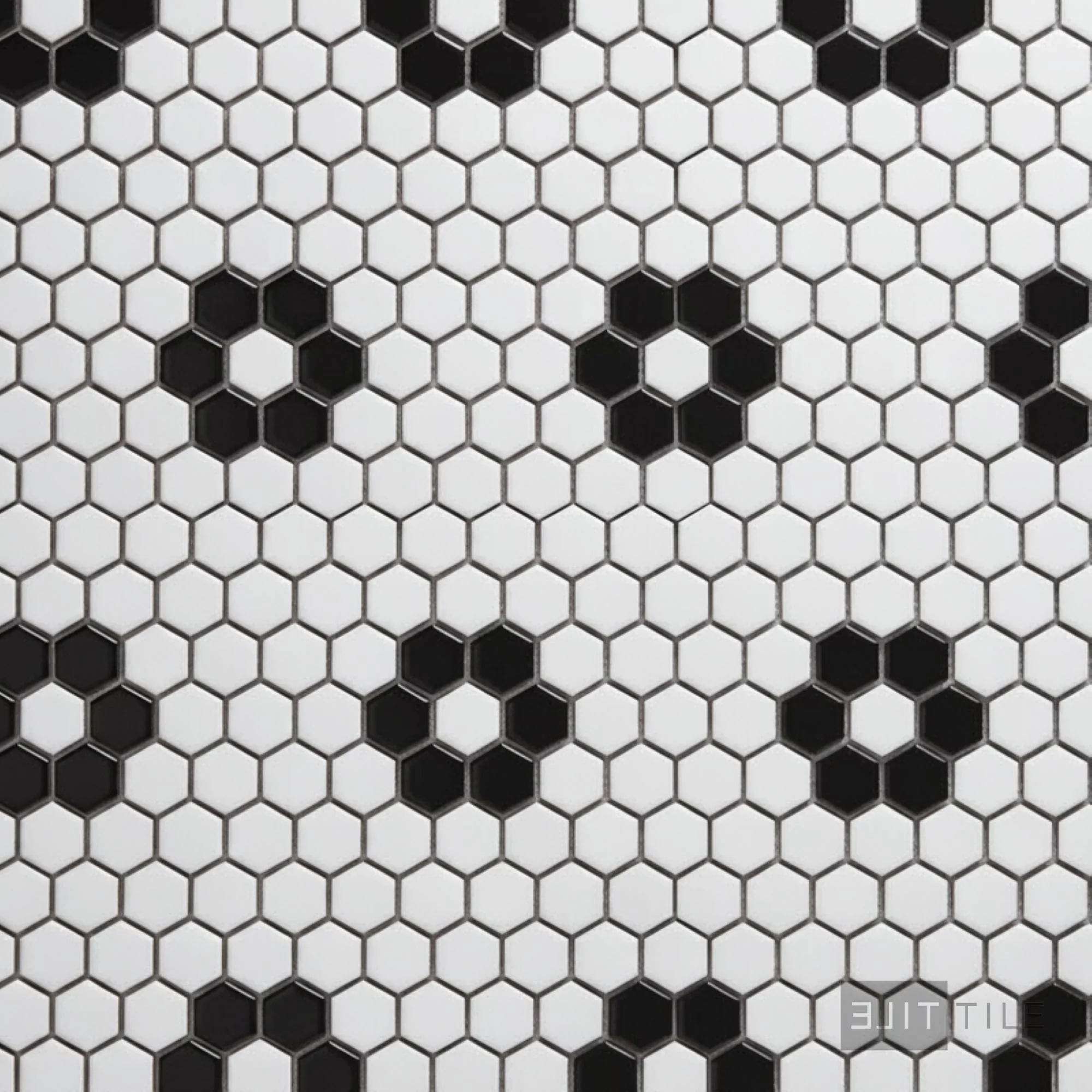 Metro 1X1 Hex 12X12 White w/ Blk Floral Mix Matte