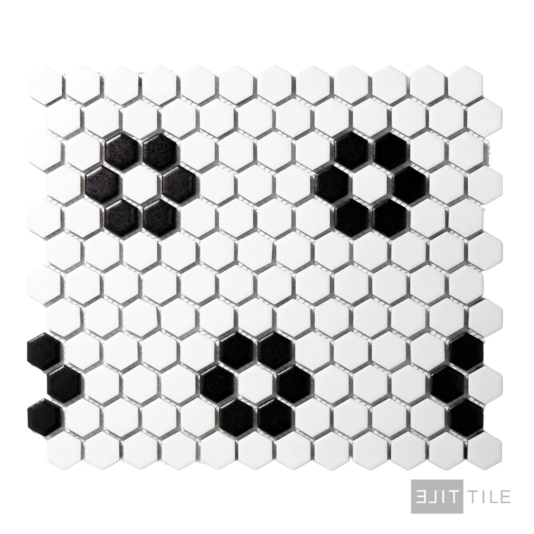 Metro 1X1 Hex 12X12 White w/ Blk Floral Mix Matte - Image 2