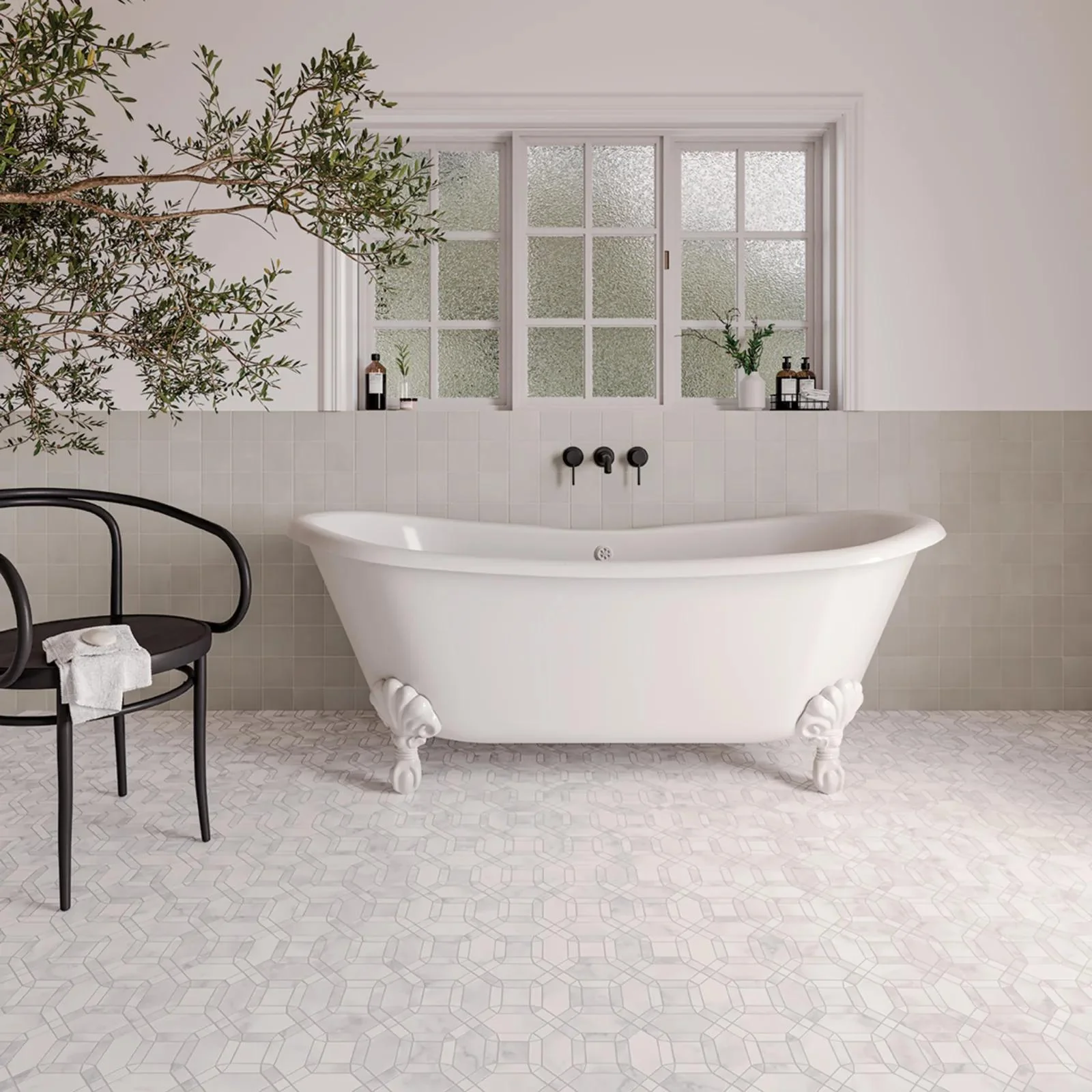 Monet Stone Mosaic 11-1/4X11-1/4 White Carrara Honed - Image 2