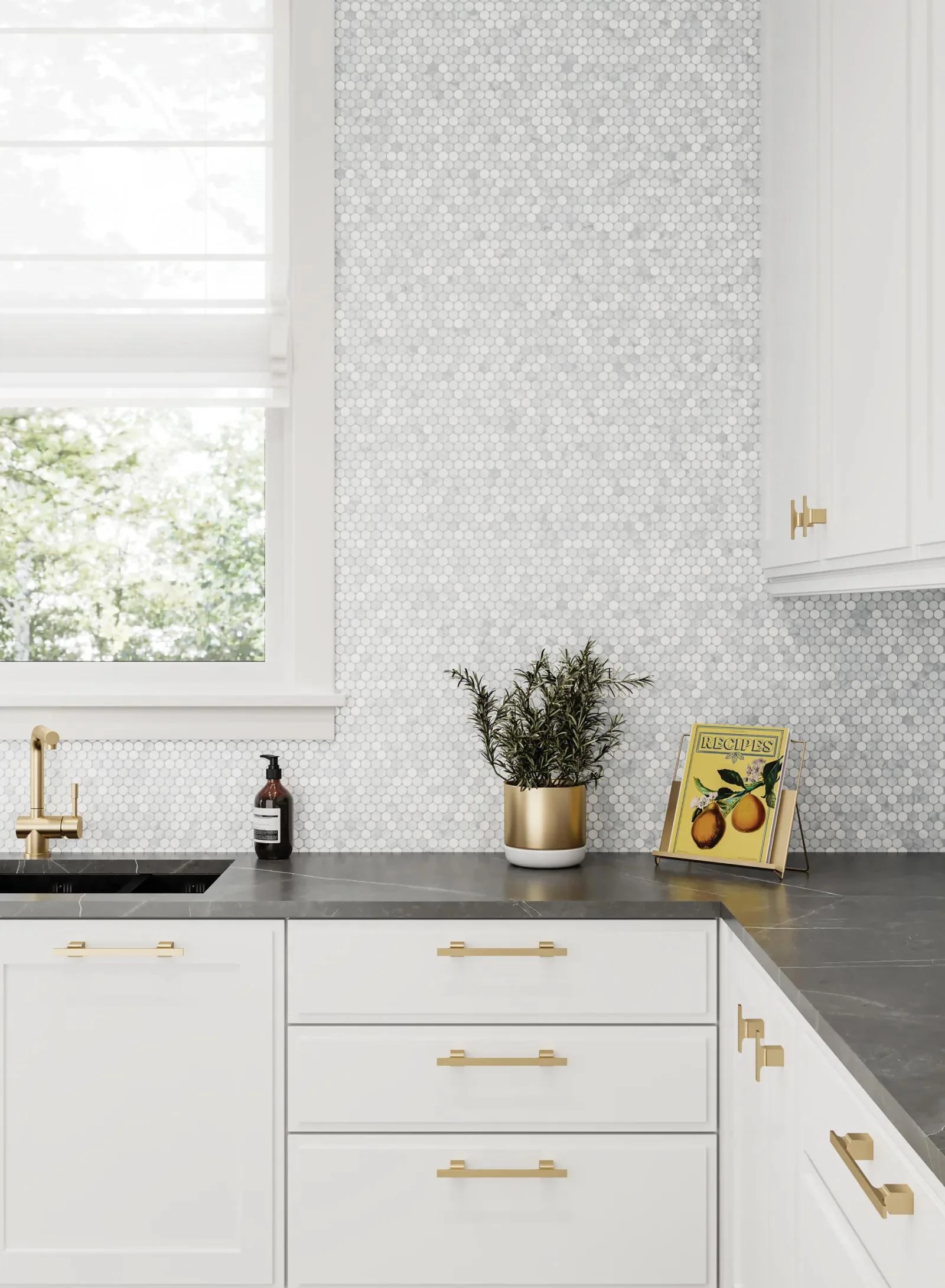 Monet Stone Mosaic 11-1/4X11-3/4 White Carrara Honed - Image 2