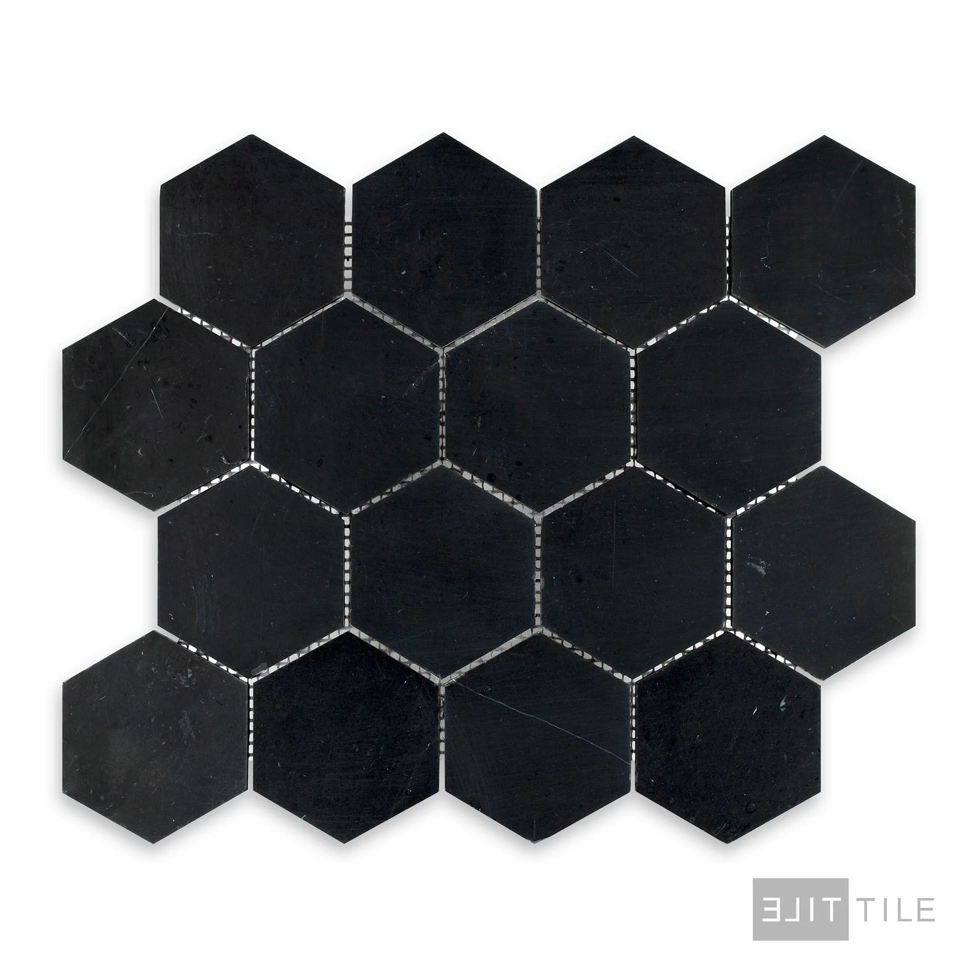 Negro Marquina Marble 3" Hexagon Honed Mosaic - Image 2