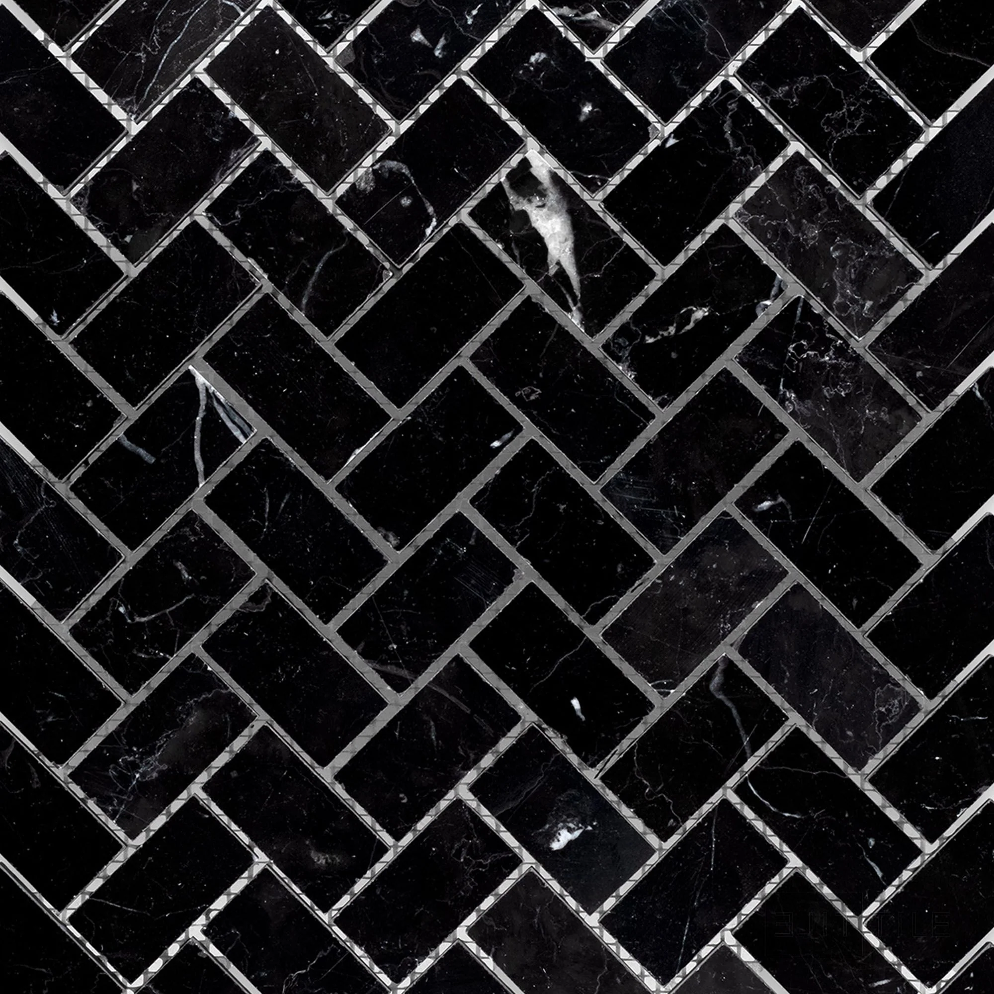 Negro Marquina Marble 1X2 Herringbone Honed Mosaic